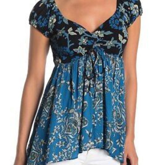 🎩🗝️ NWT $78 Free People La Bamba Babydoll Top Black Combo - Picture 5 of 8